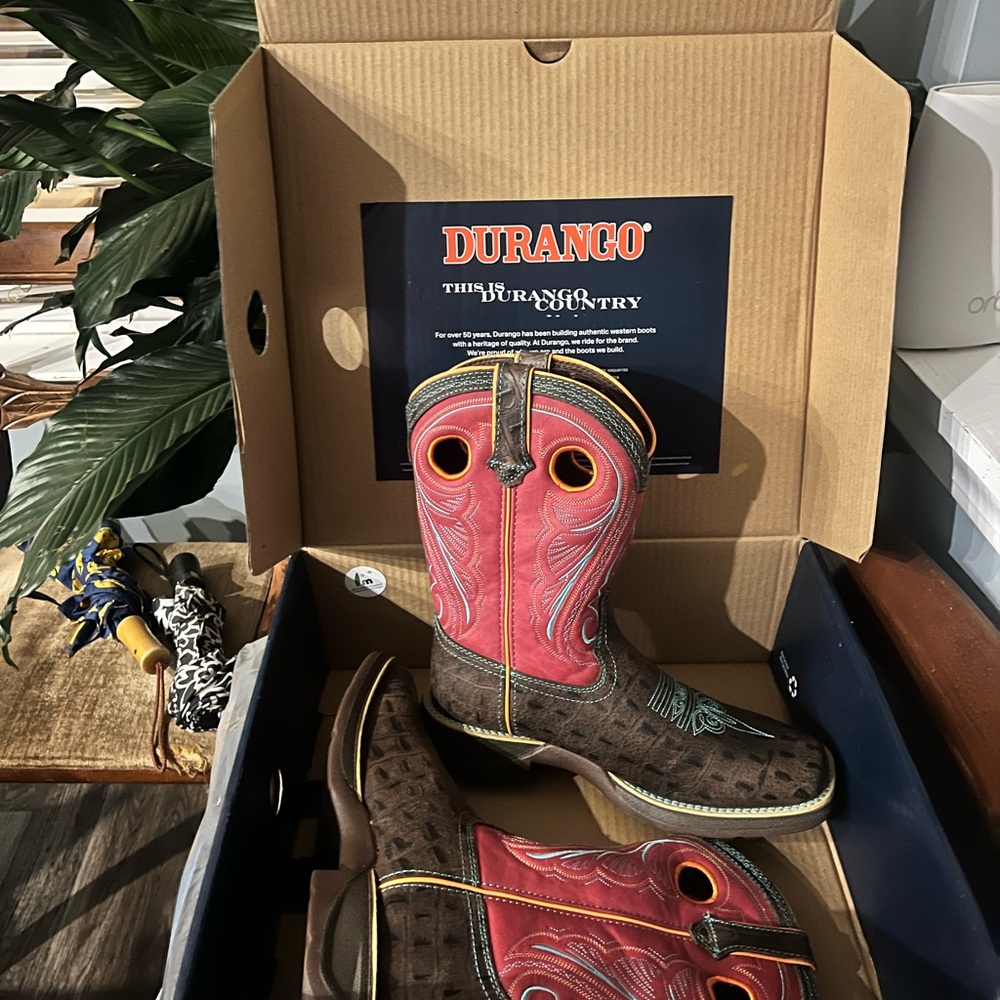 Durango Kids Pink and Brown Western Pull-On Boots